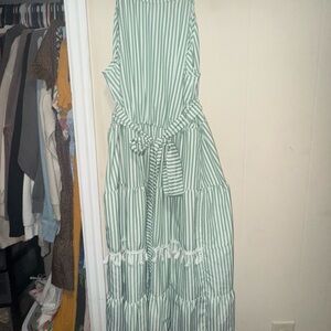 Green and White Striped Maxi Dress